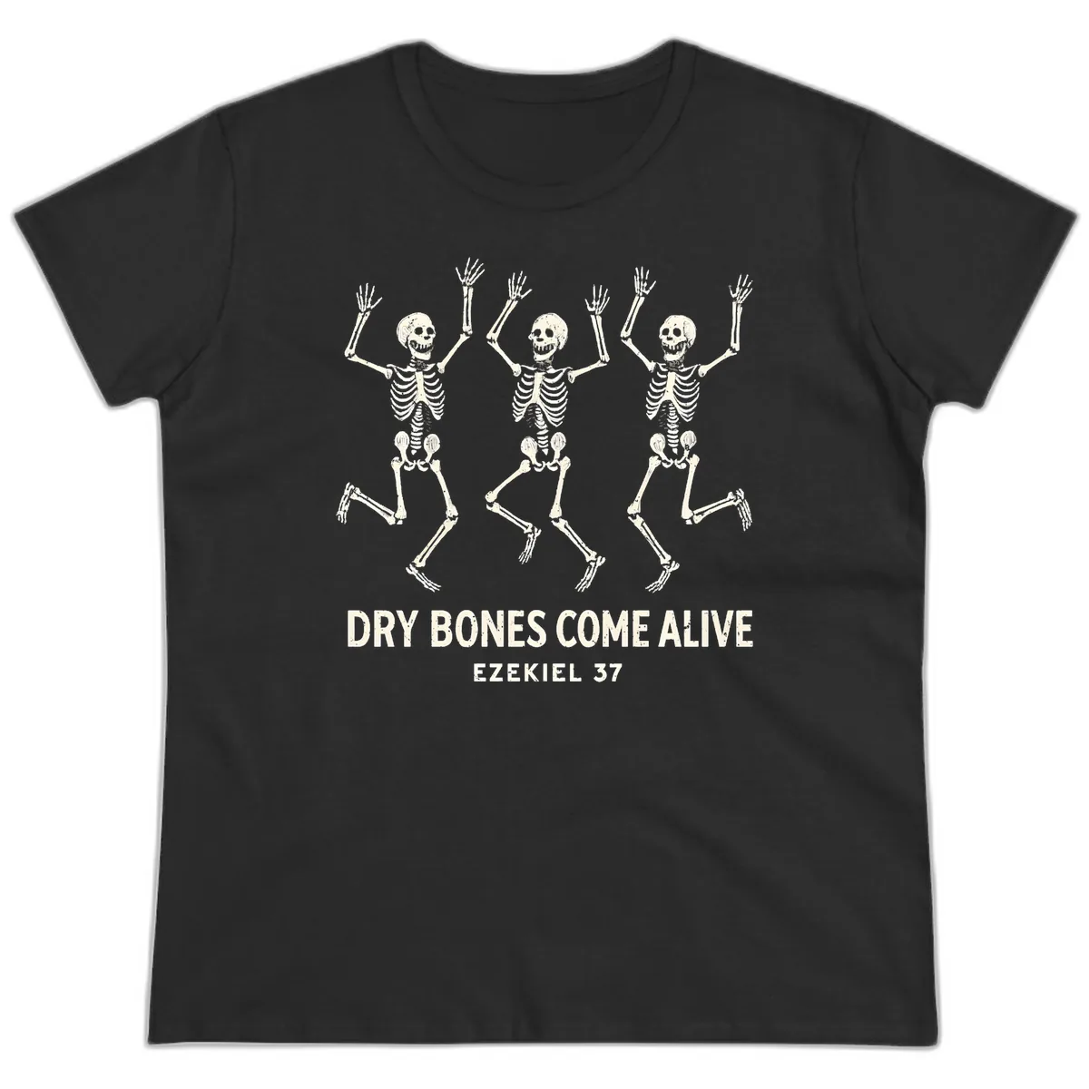 Dry Bones Come Alive Skeleton Dance Ladies Tee in Black