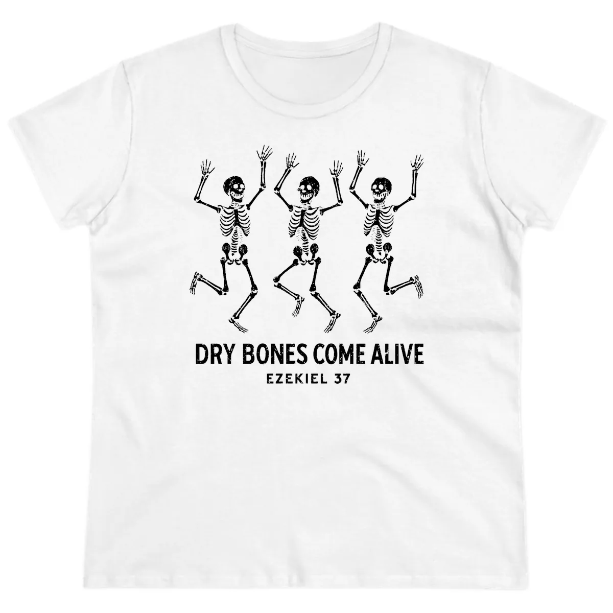 Dry Bones Come Alive Skeleton Dance Ladies Tee in White
