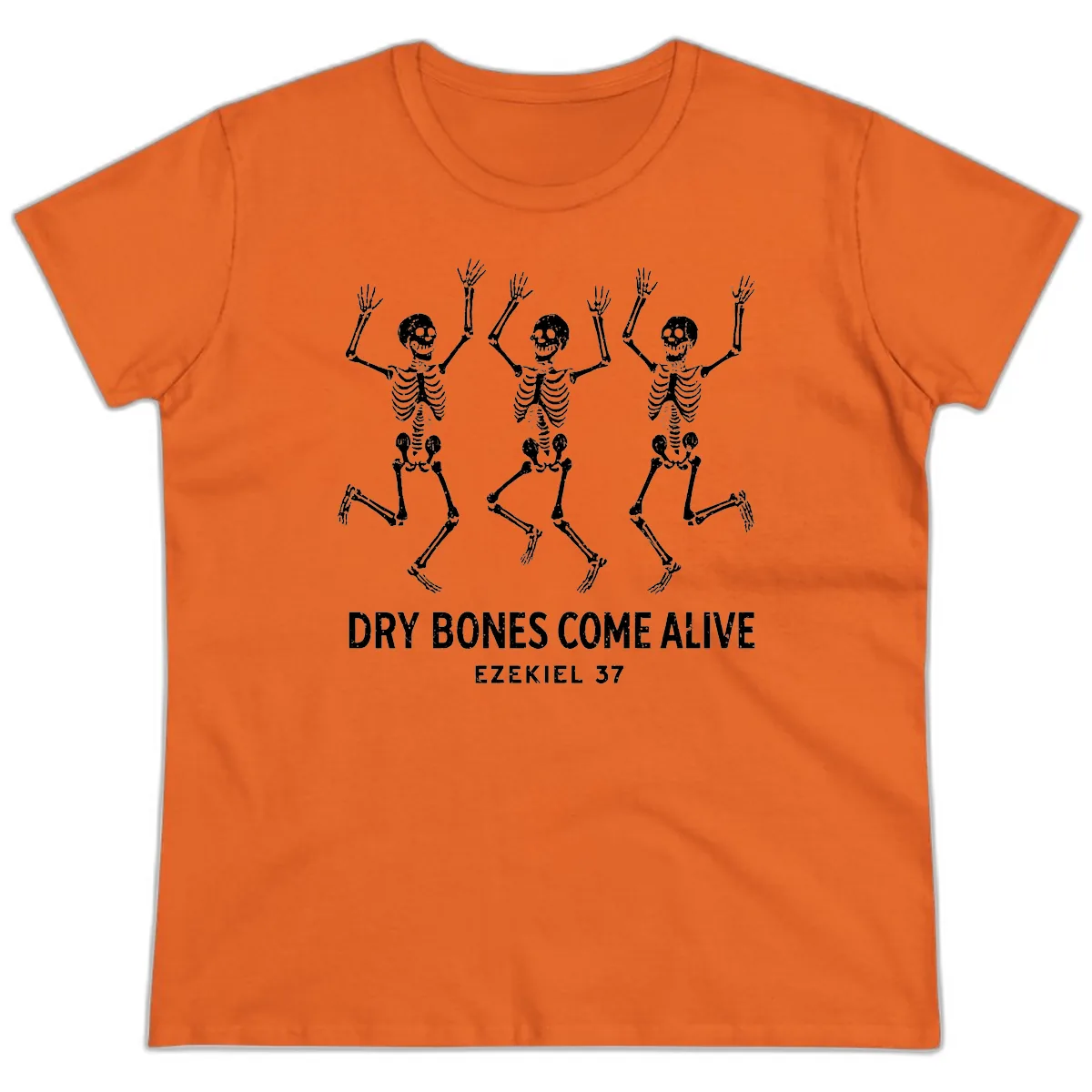Dry Bones Come Alive Skeleton Dance Ladies Tee in Orange