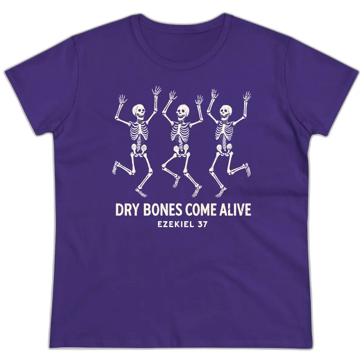 Dry Bones Come Alive Skeleton Dance Ladies Tee in Purple