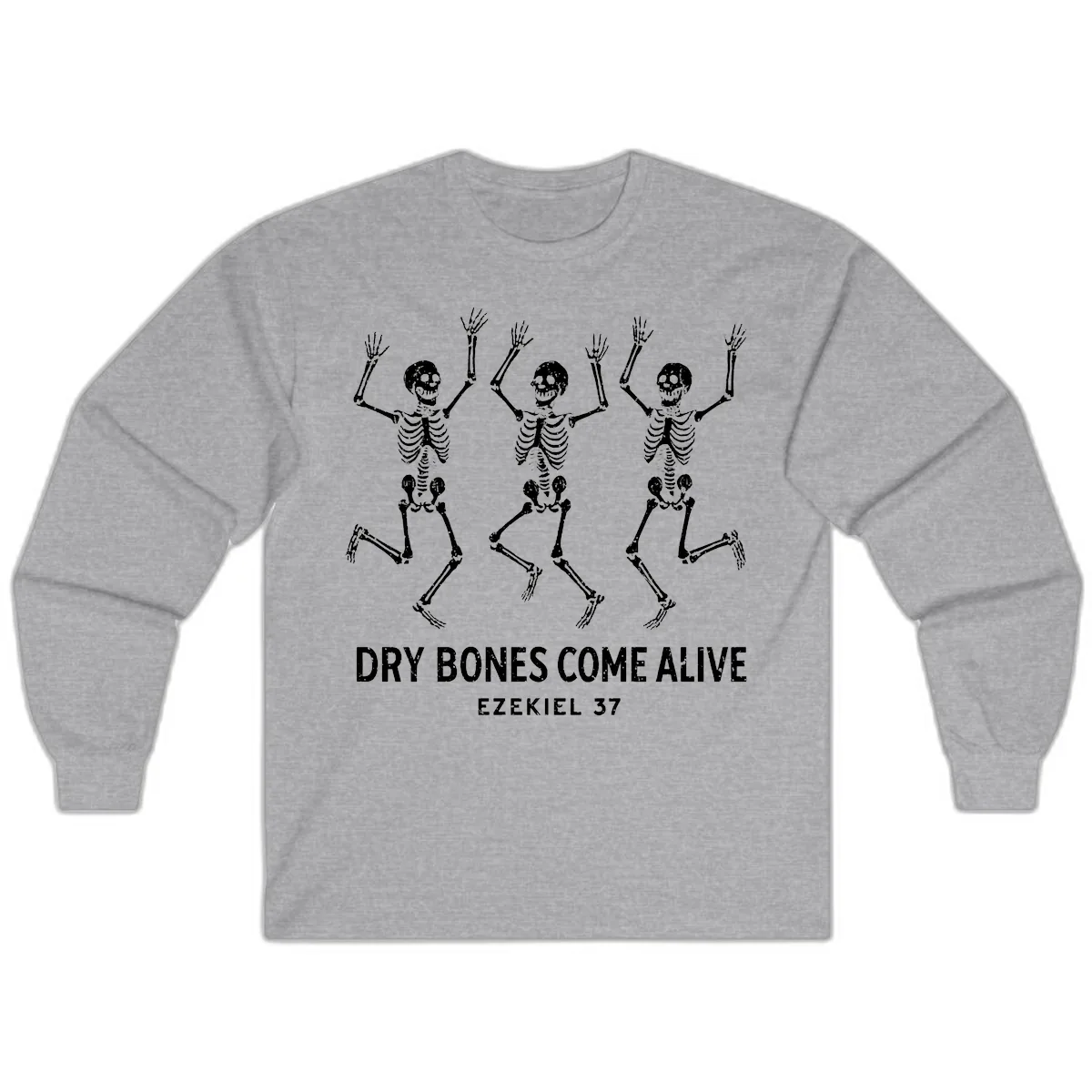 Dry Bones Come Alive Skeleton Dance Long Sleeve in Sport Grey