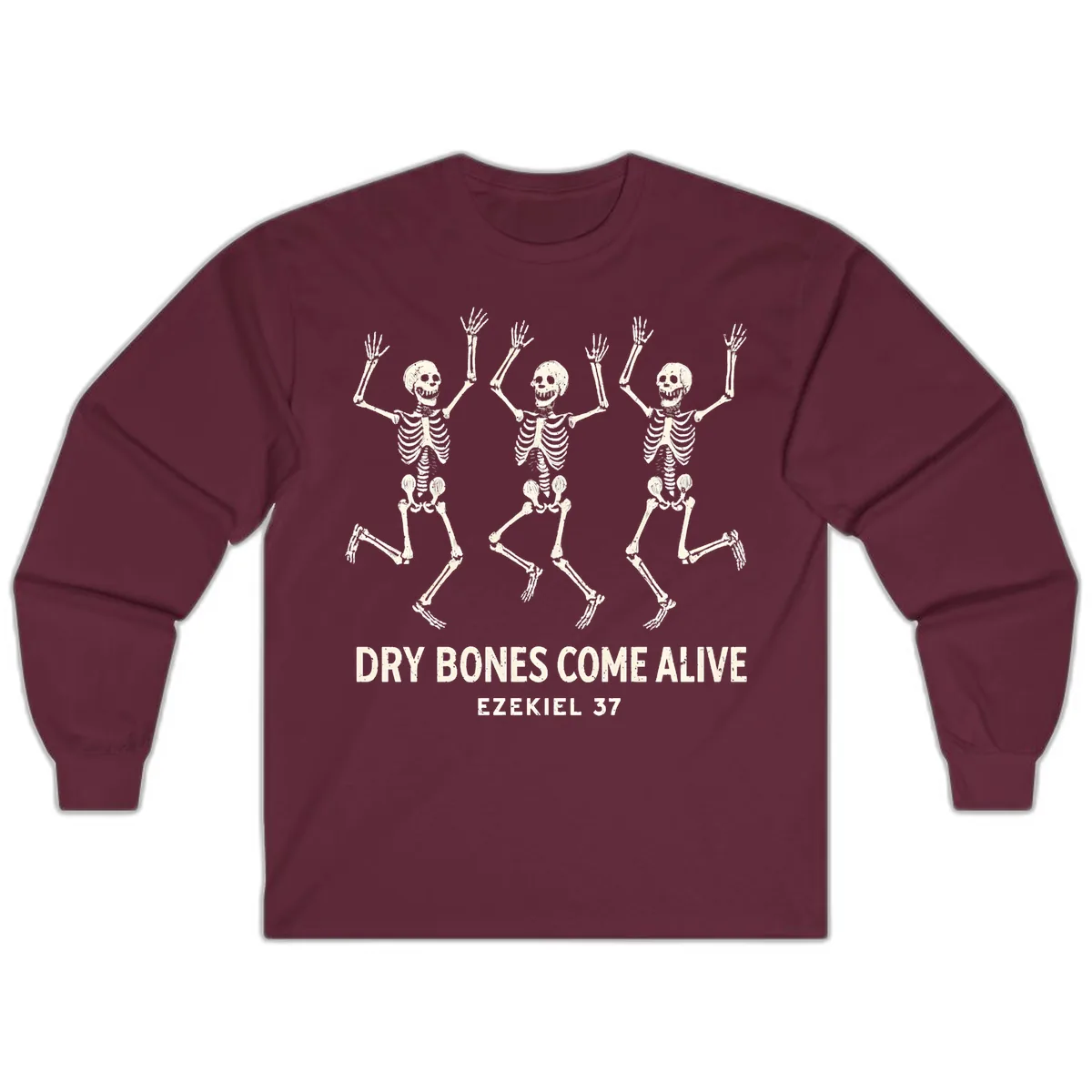 Dry Bones Come Alive Skeleton Dance Long Sleeve in Maroon