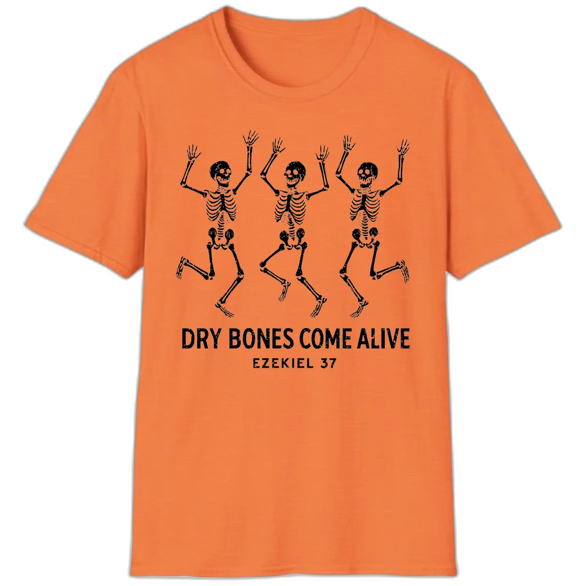 Dry Bones Come Alive Skeleton Dance T-Shirt in Heather Orange