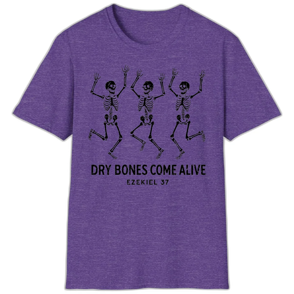 Dry Bones Come Alive Skeleton Dance T-Shirt in Heather Purple