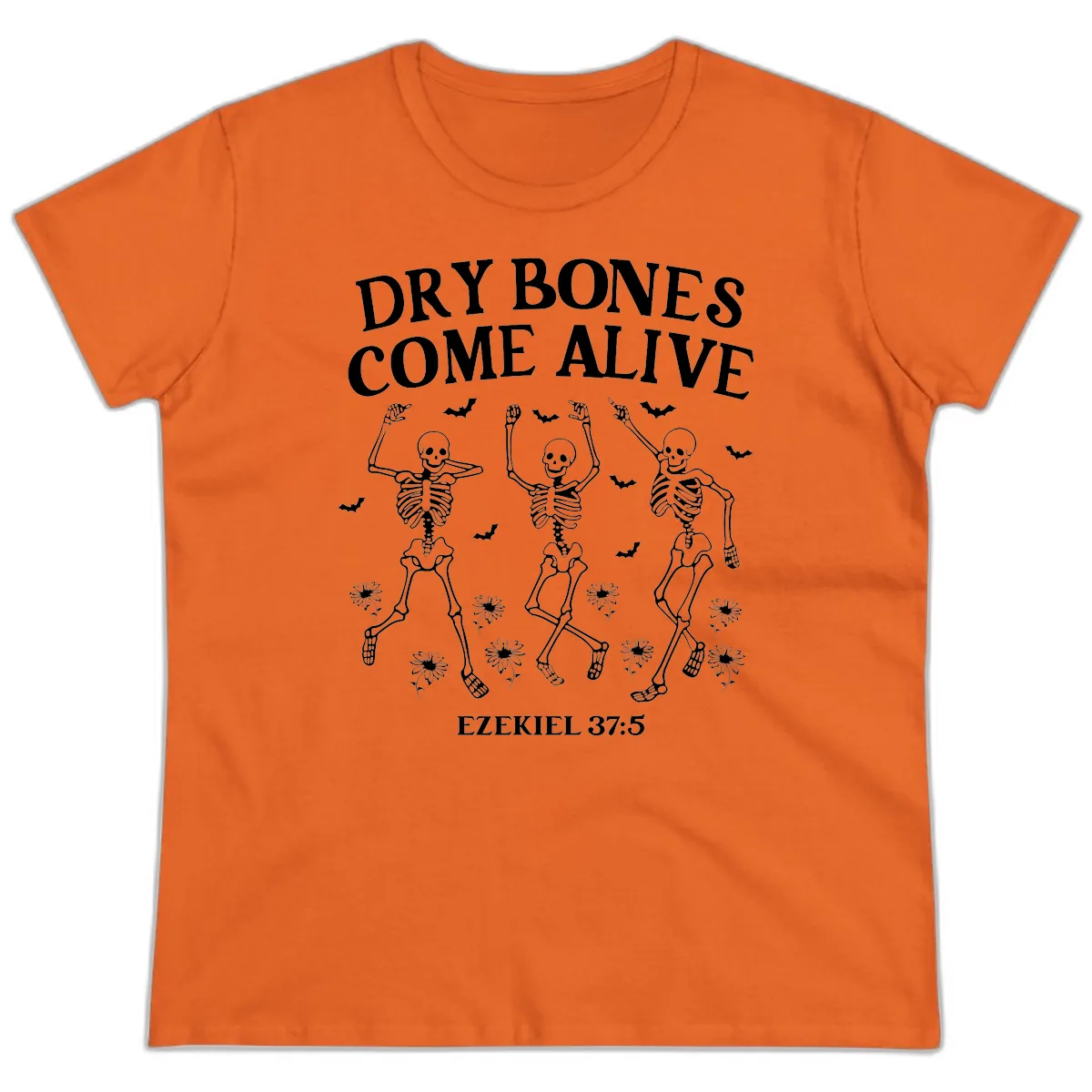 Dry Bones Come Alive Halloween Design Ladies Tee in Orange
