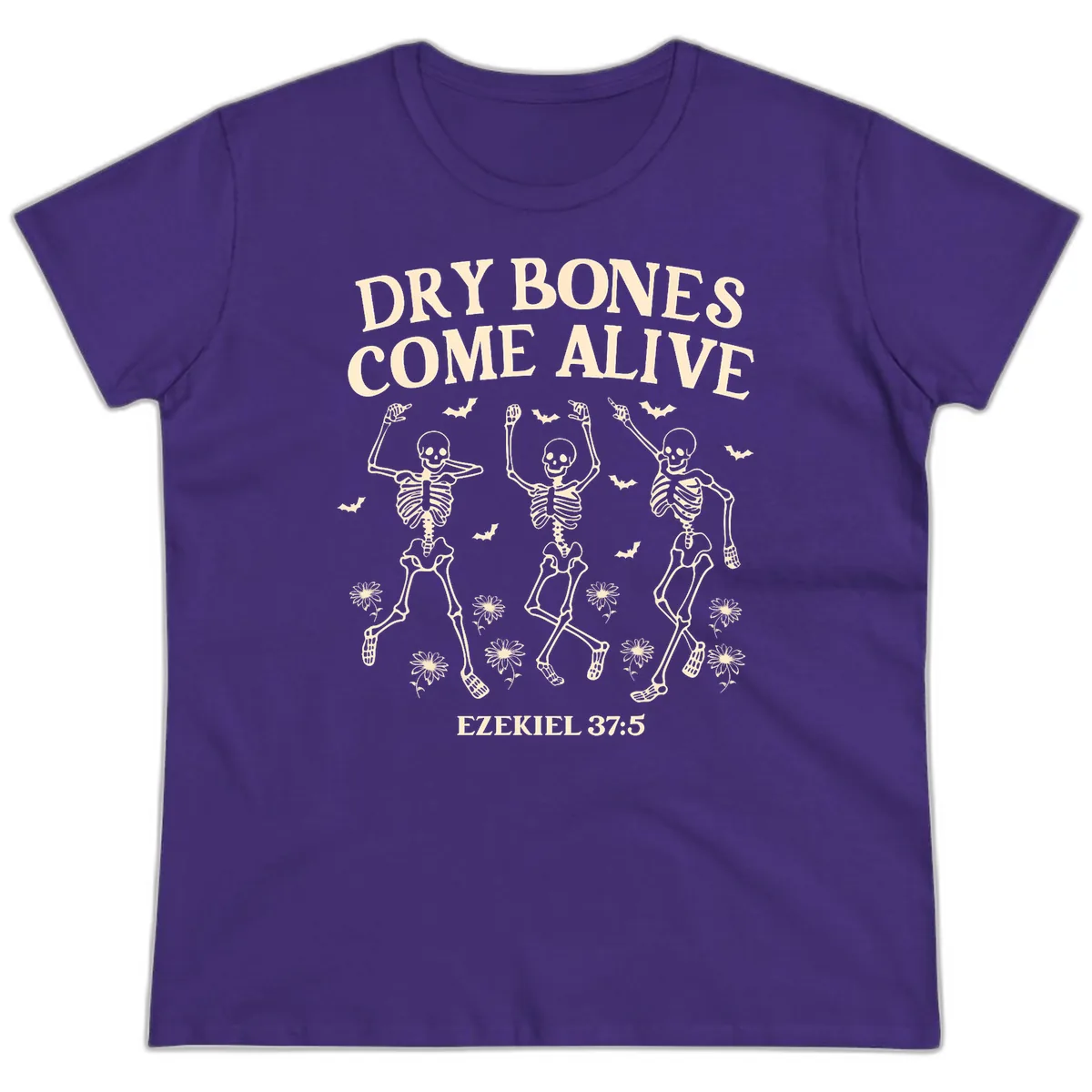 Dry Bones Come Alive Halloween Design Ladies Tee in Purple