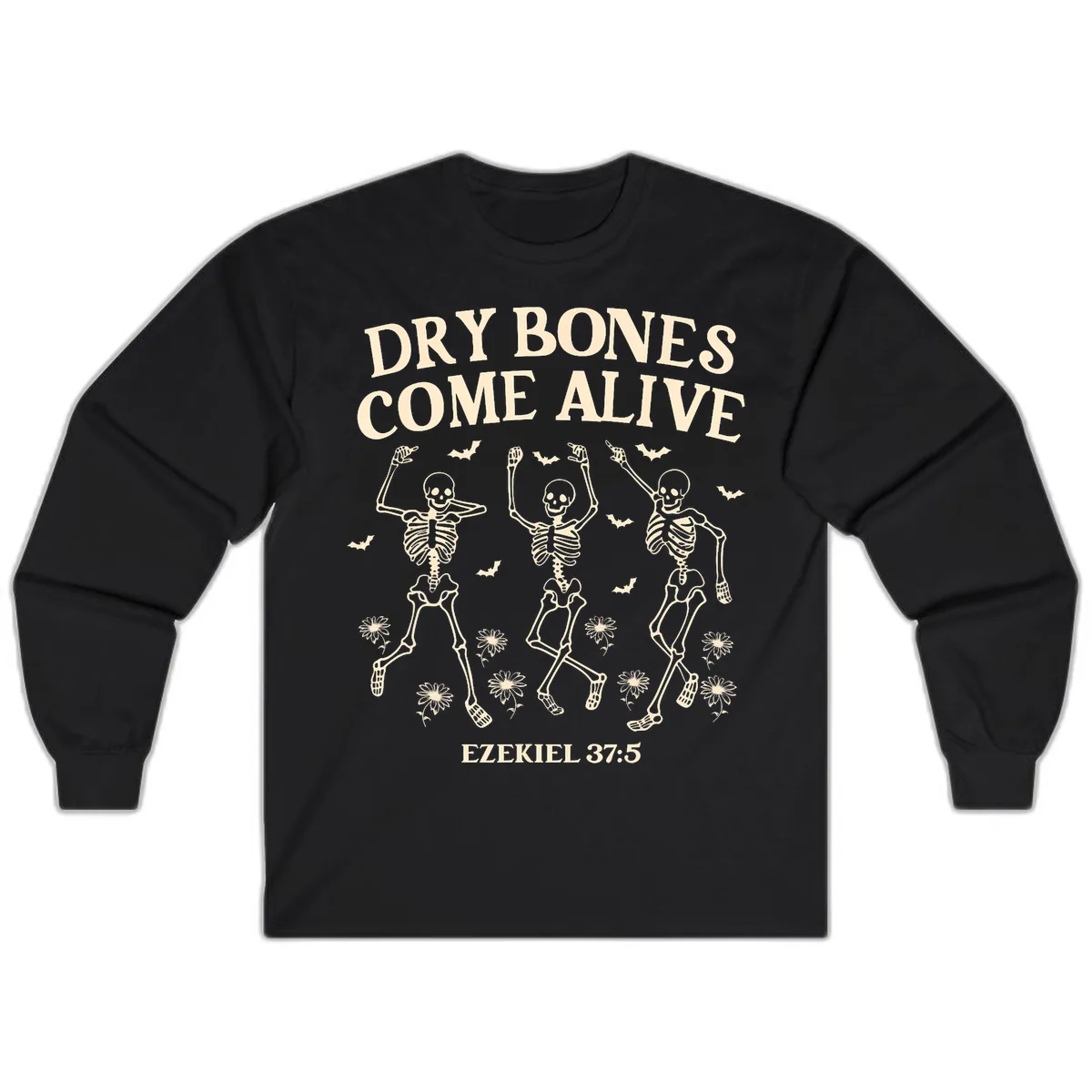 Dry Bones Come Alive Halloween Design Long Sleeve in Black
