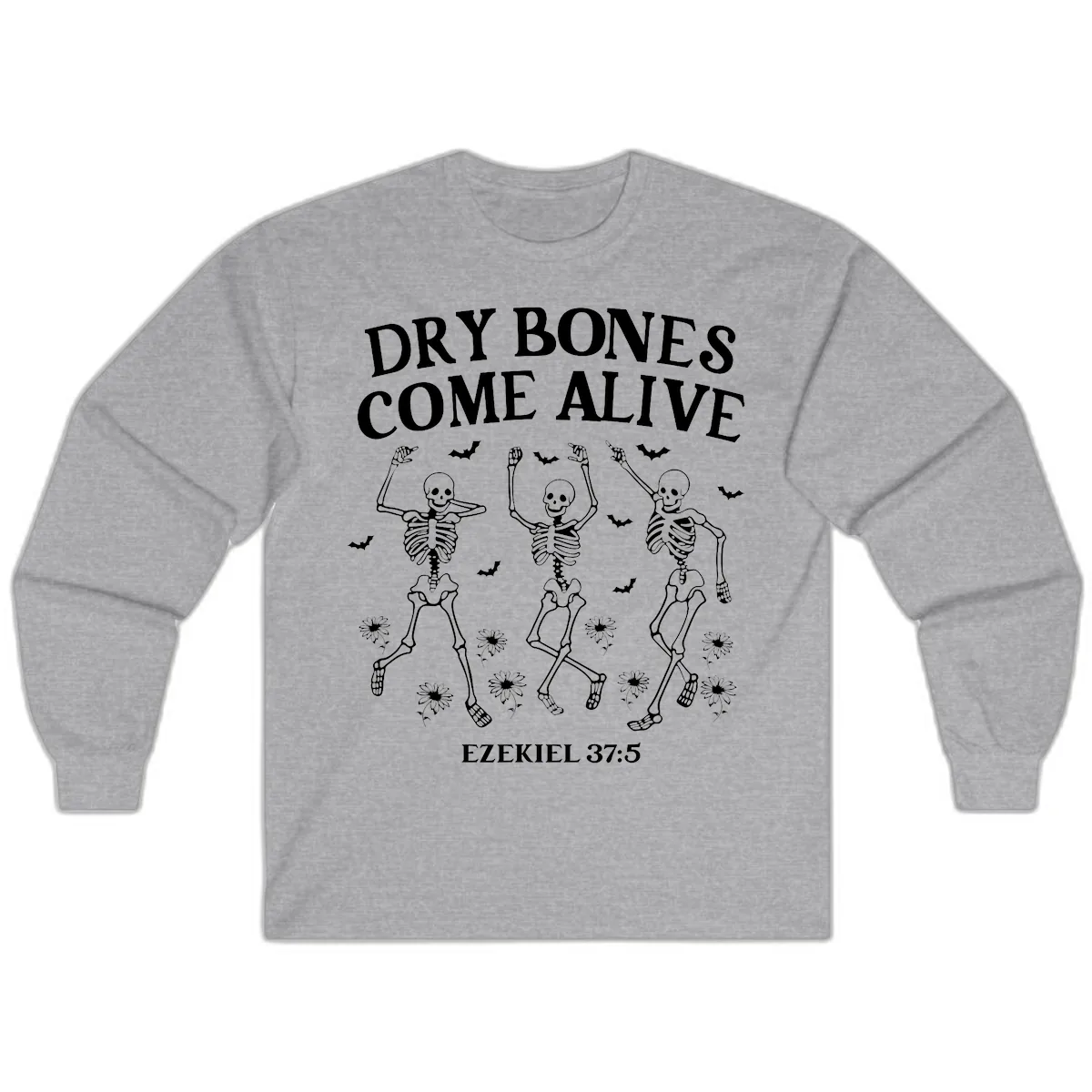 Dry Bones Come Alive Halloween Design Long Sleeve in Sport Grey