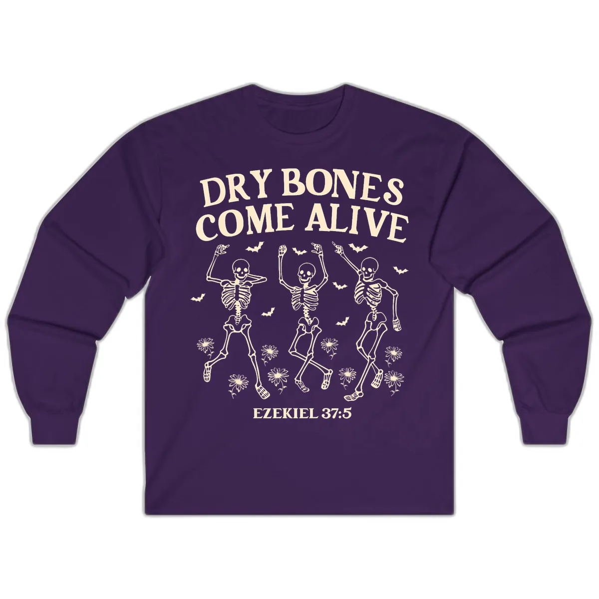 Dry Bones Come Alive Halloween Design Long Sleeve in Purple