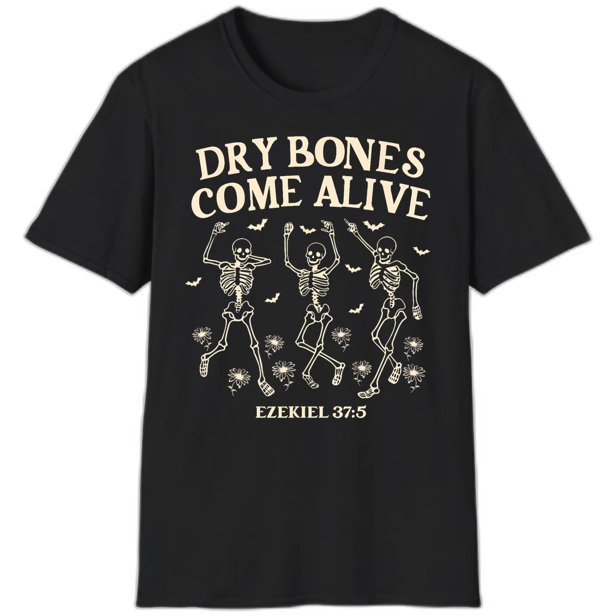 Dry Bones Come Alive Halloween Design T-Shirt in Black
