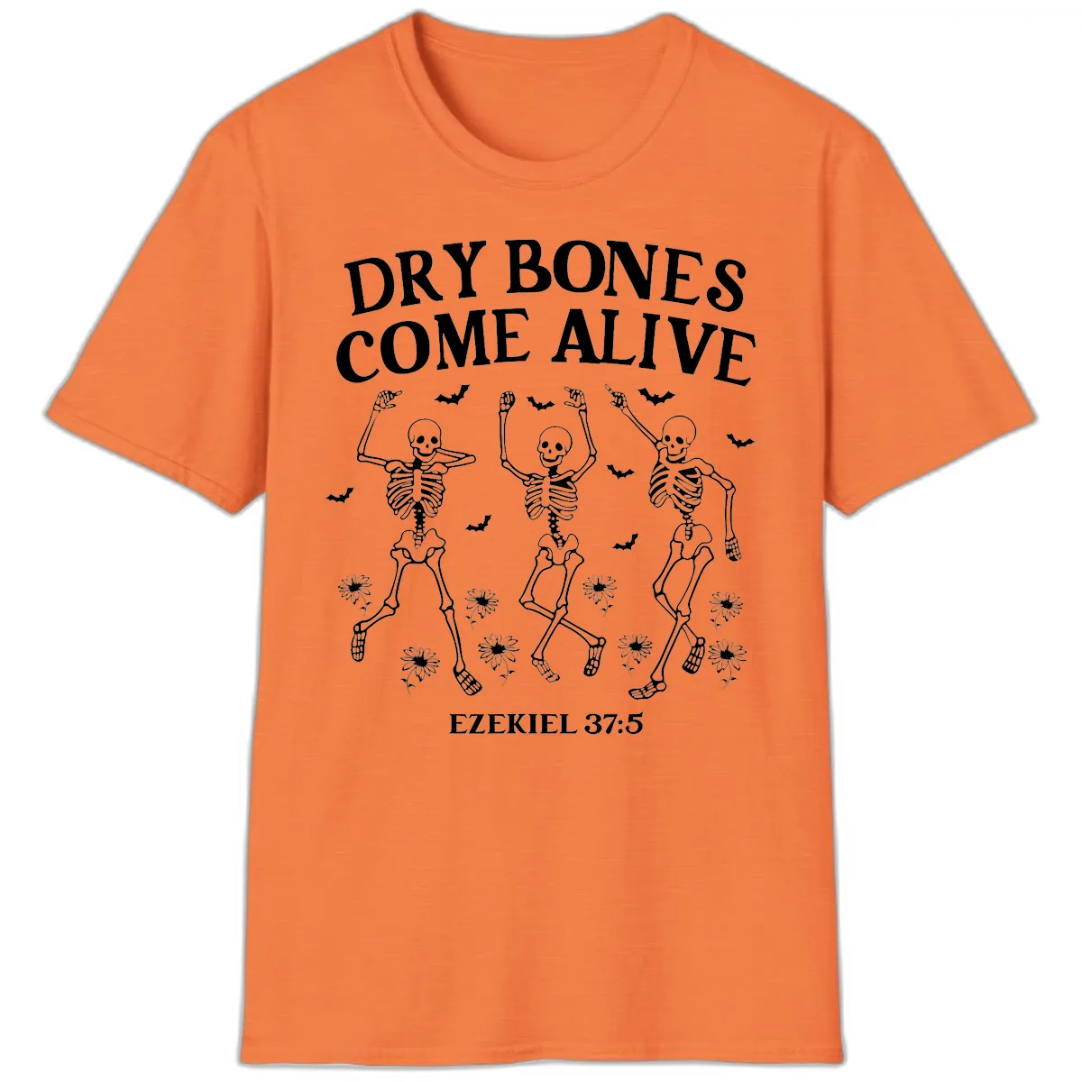 Dry Bones Come Alive Halloween Design T-Shirt in Heather Orange