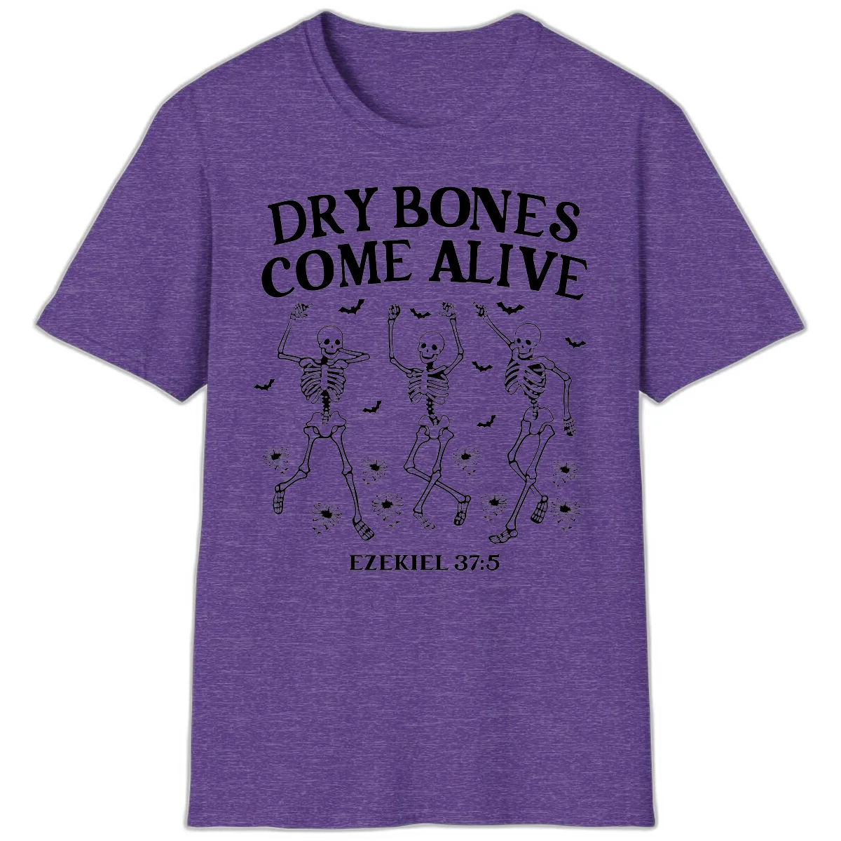 Dry Bones Come Alive Halloween Design T-Shirt in Heather Purple