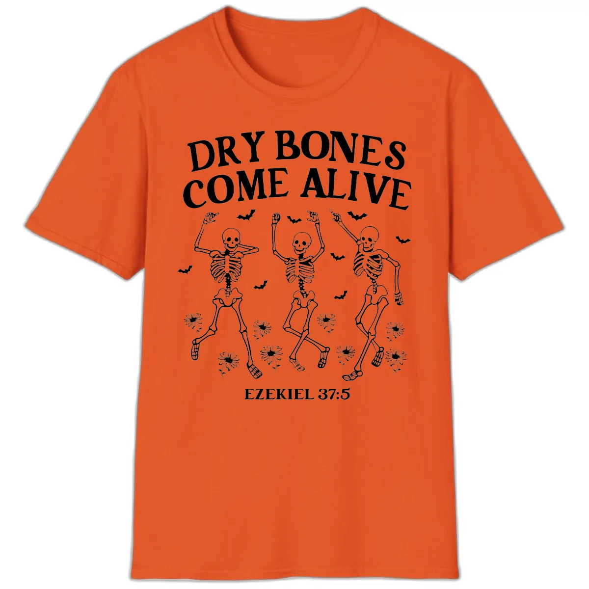 Dry Bones Come Alive Halloween Design T-Shirt in Orange