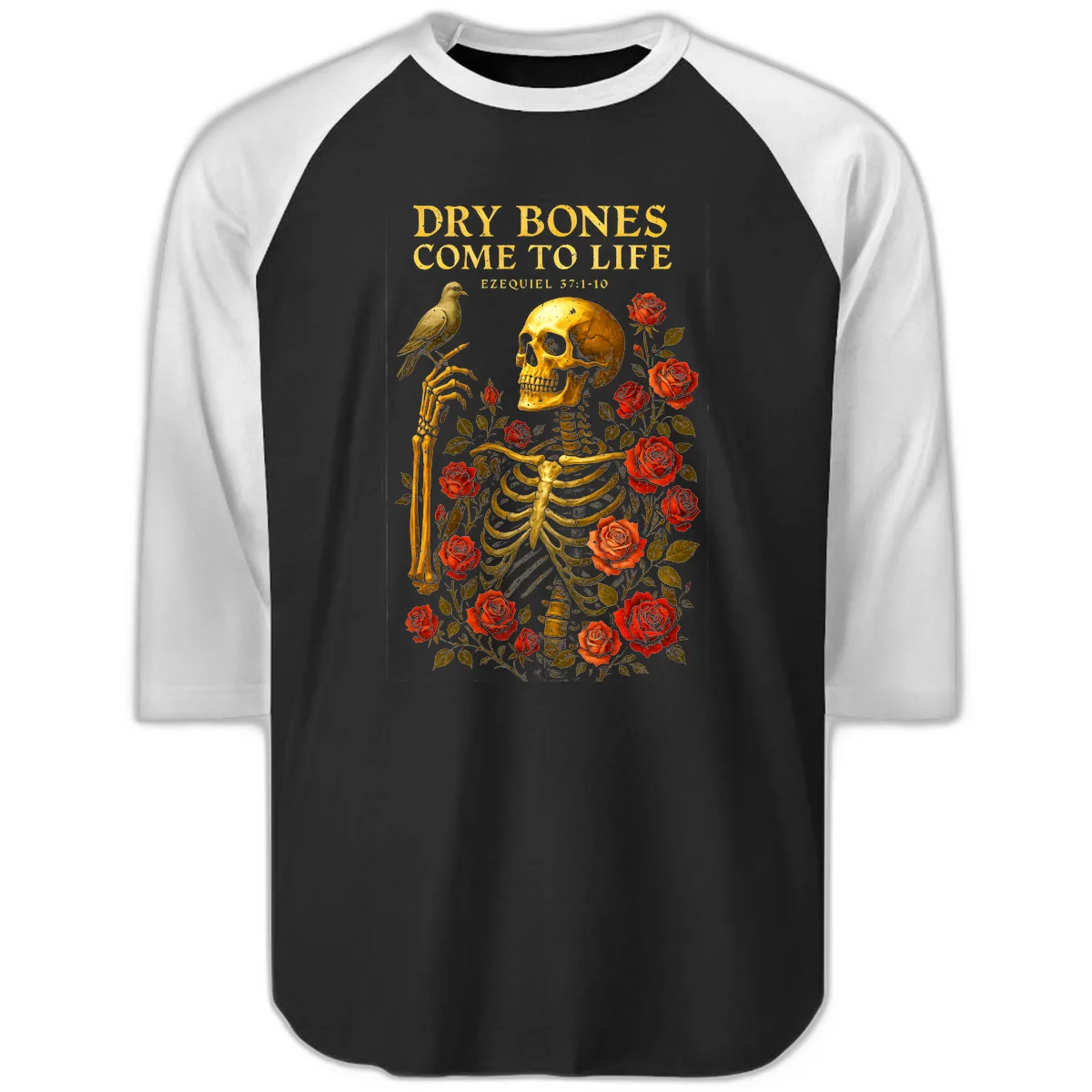 Dry Bones Come To Life Ezekiel Raglan 3/4 in Black White