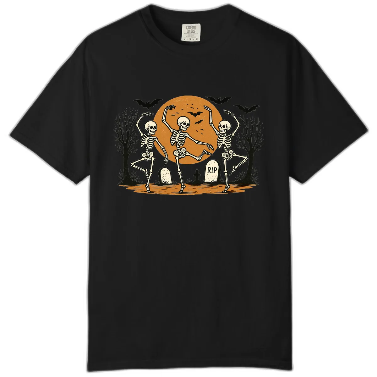 Dancing Skeletons Under Full Moon Comfort Color in Black
