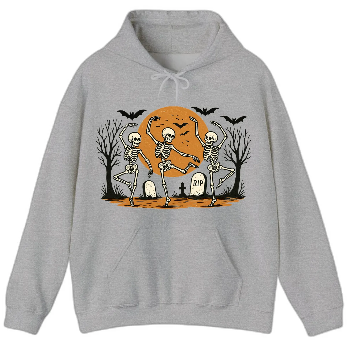 Dancing Skeletons Under Full Moon Hoodie in Sport Grey
