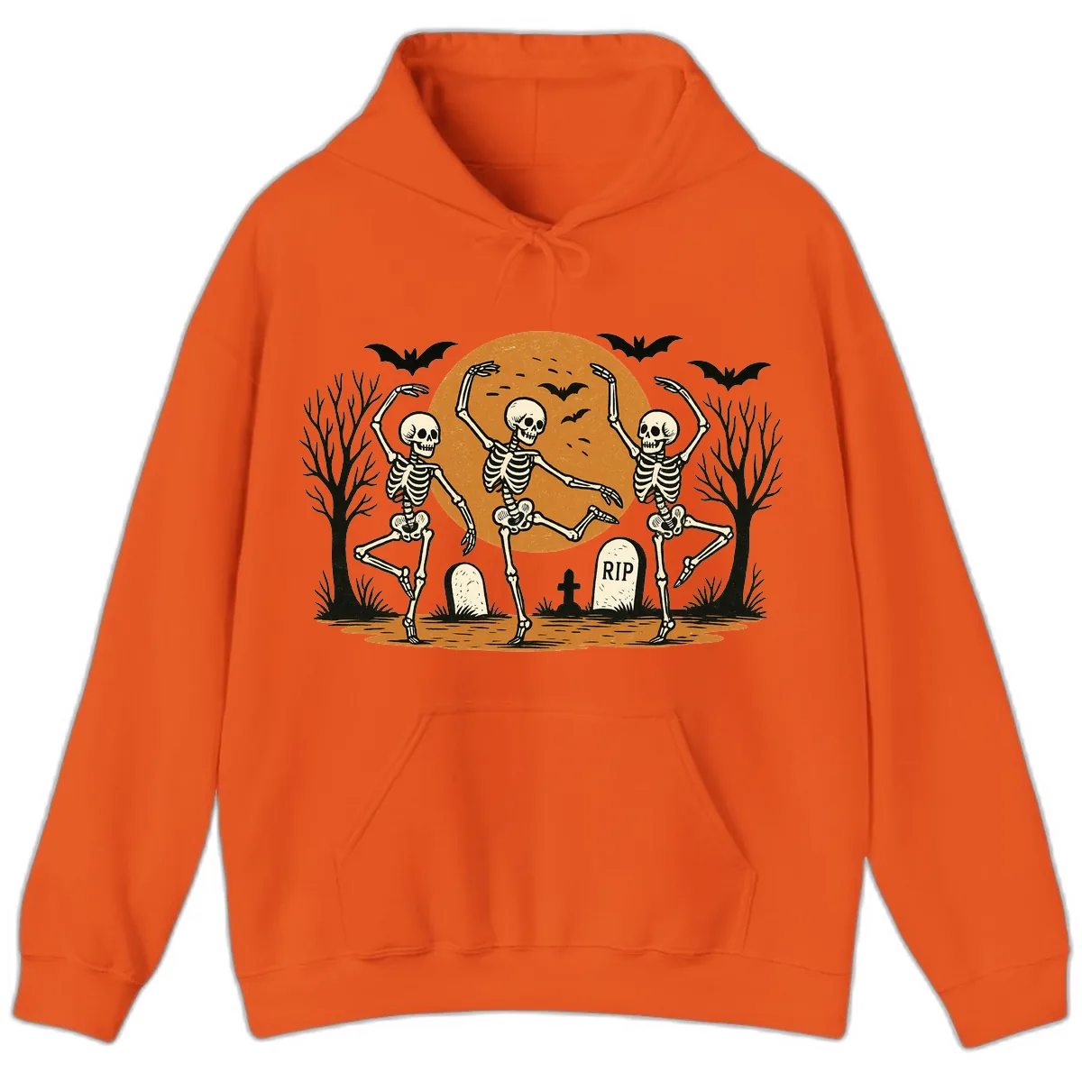 Dancing Skeletons Under Full Moon Hoodie in Orange