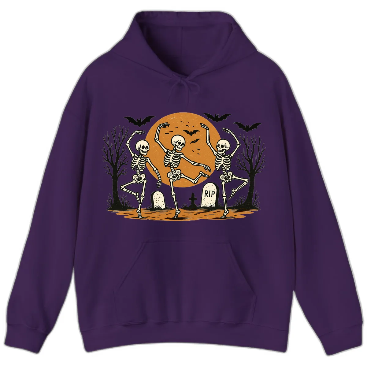 Dancing Skeletons Under Full Moon Hoodie in Purple