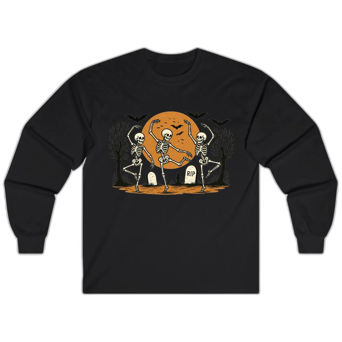 Dancing Skeletons Under Full Moon Long Sleeve in Black