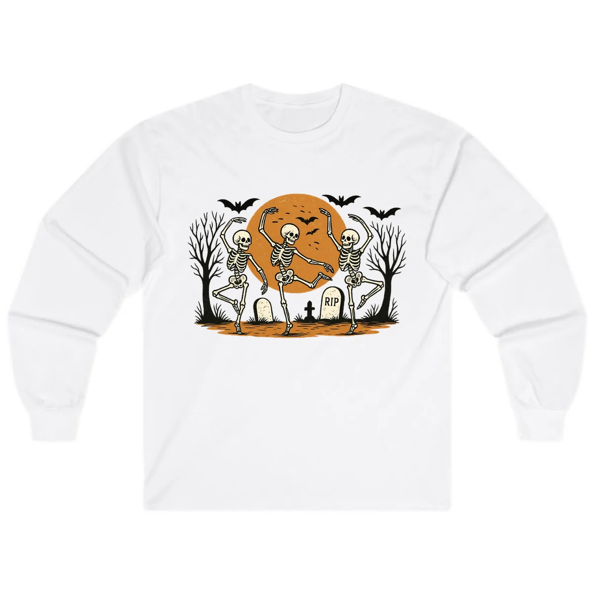 Dancing Skeletons Under Full Moon Long Sleeve in White