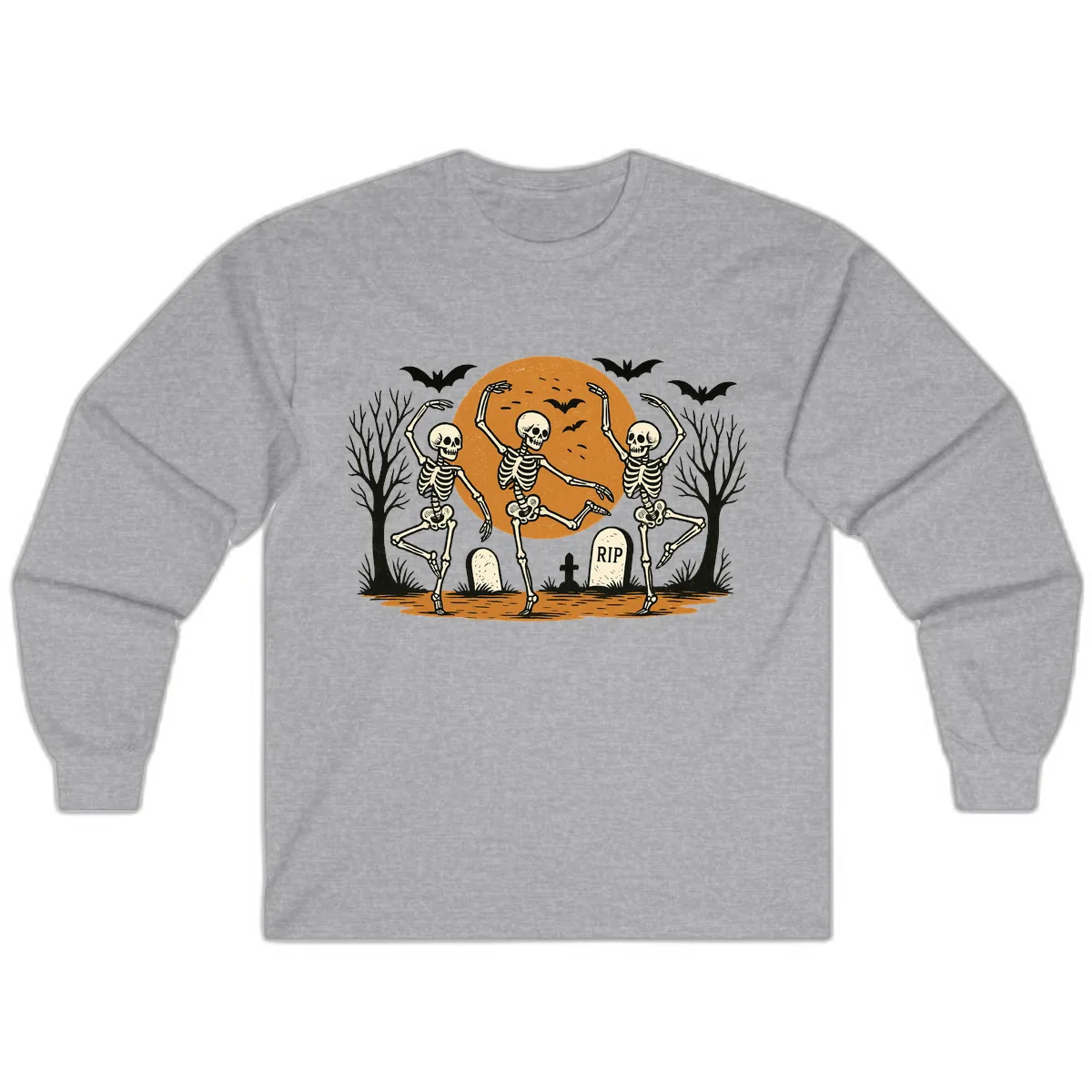 Dancing Skeletons Under Full Moon Long Sleeve in Sport Grey