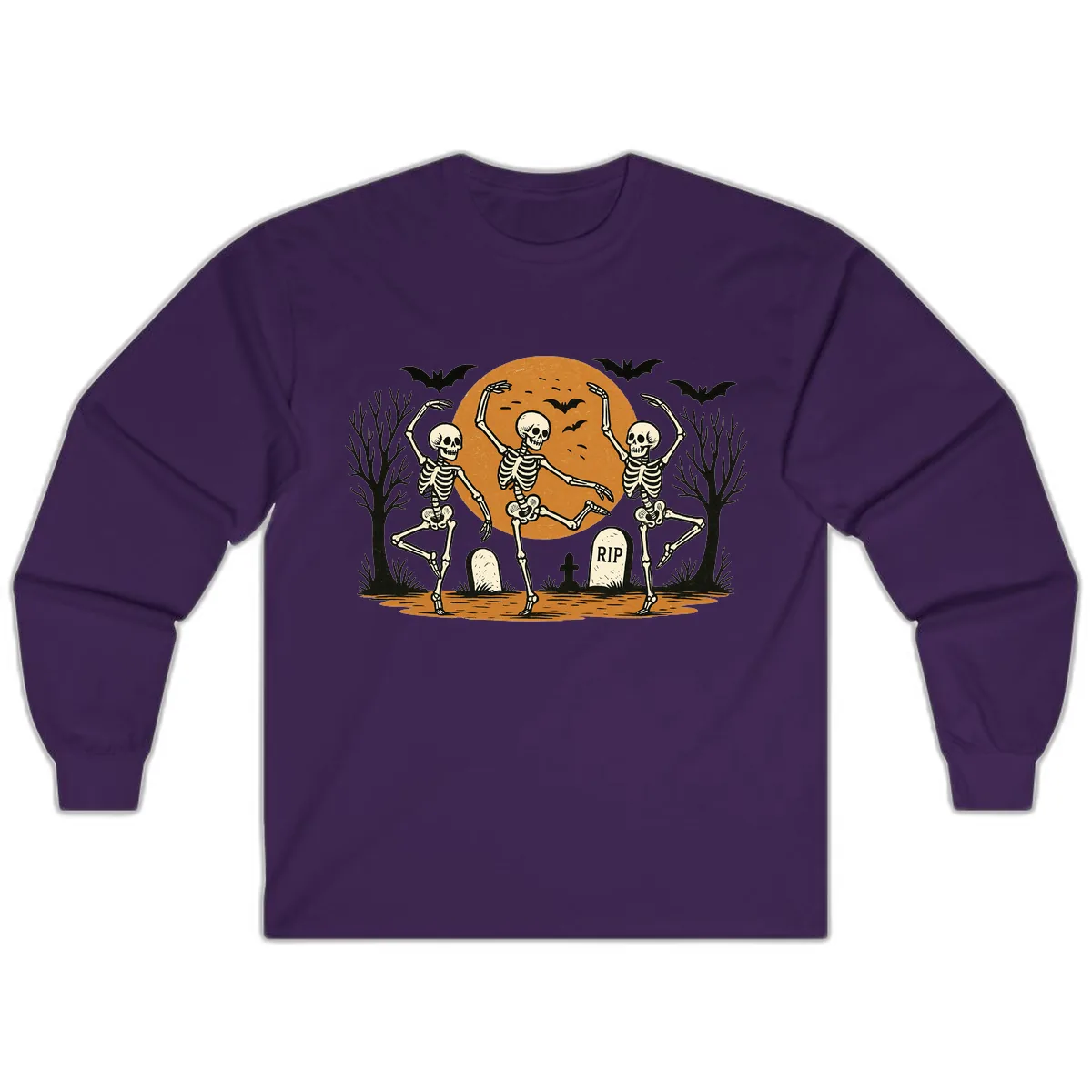 Dancing Skeletons Under Full Moon Long Sleeve in Purple