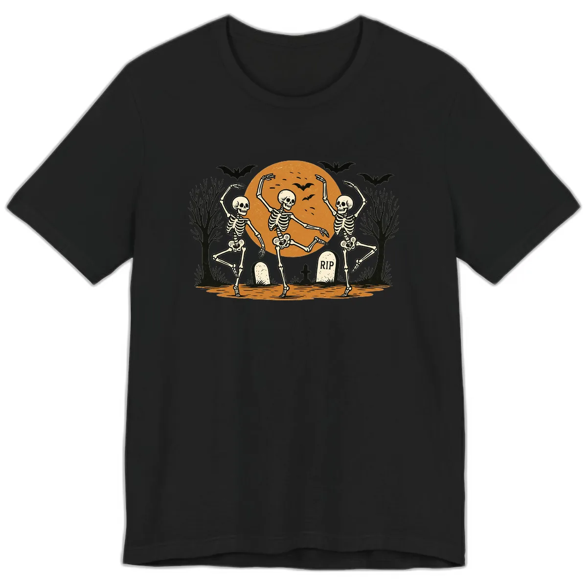 Dancing Skeletons Under Full Moon Premium T-Shirt in Black
