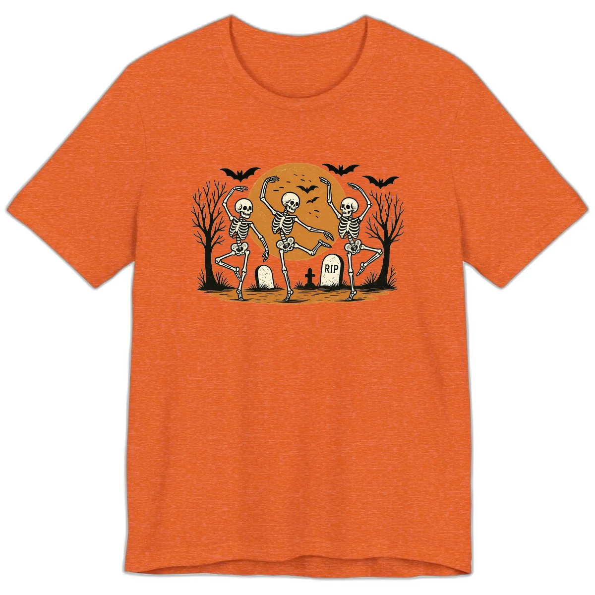 Dancing Skeletons Under Full Moon Premium T-Shirt in Heather Orange