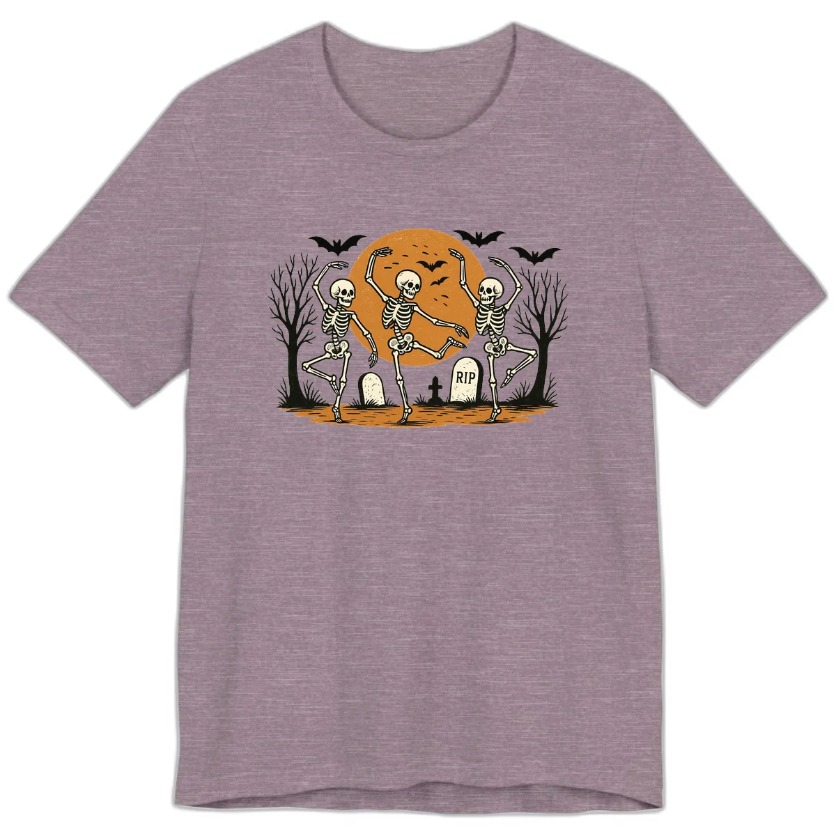 Dancing Skeletons Under Full Moon Premium T-Shirt in Heather Purple