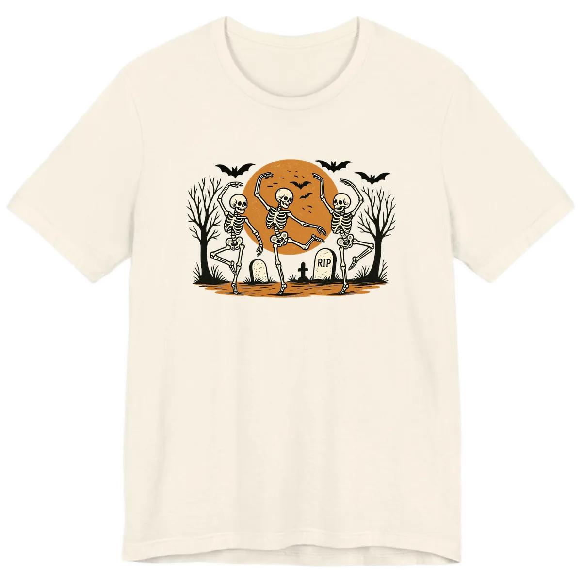 Dancing Skeletons Under Full Moon Premium T-Shirt in Natural