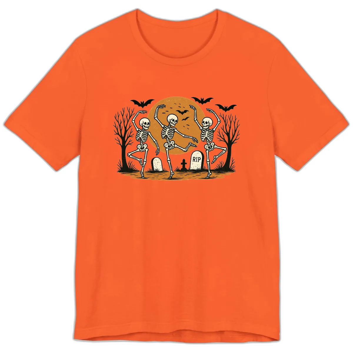 Dancing Skeletons Under Full Moon Premium T-Shirt in Orange