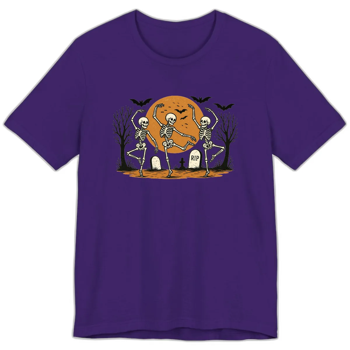 Dancing Skeletons Under Full Moon Premium T-Shirt in Team Purple