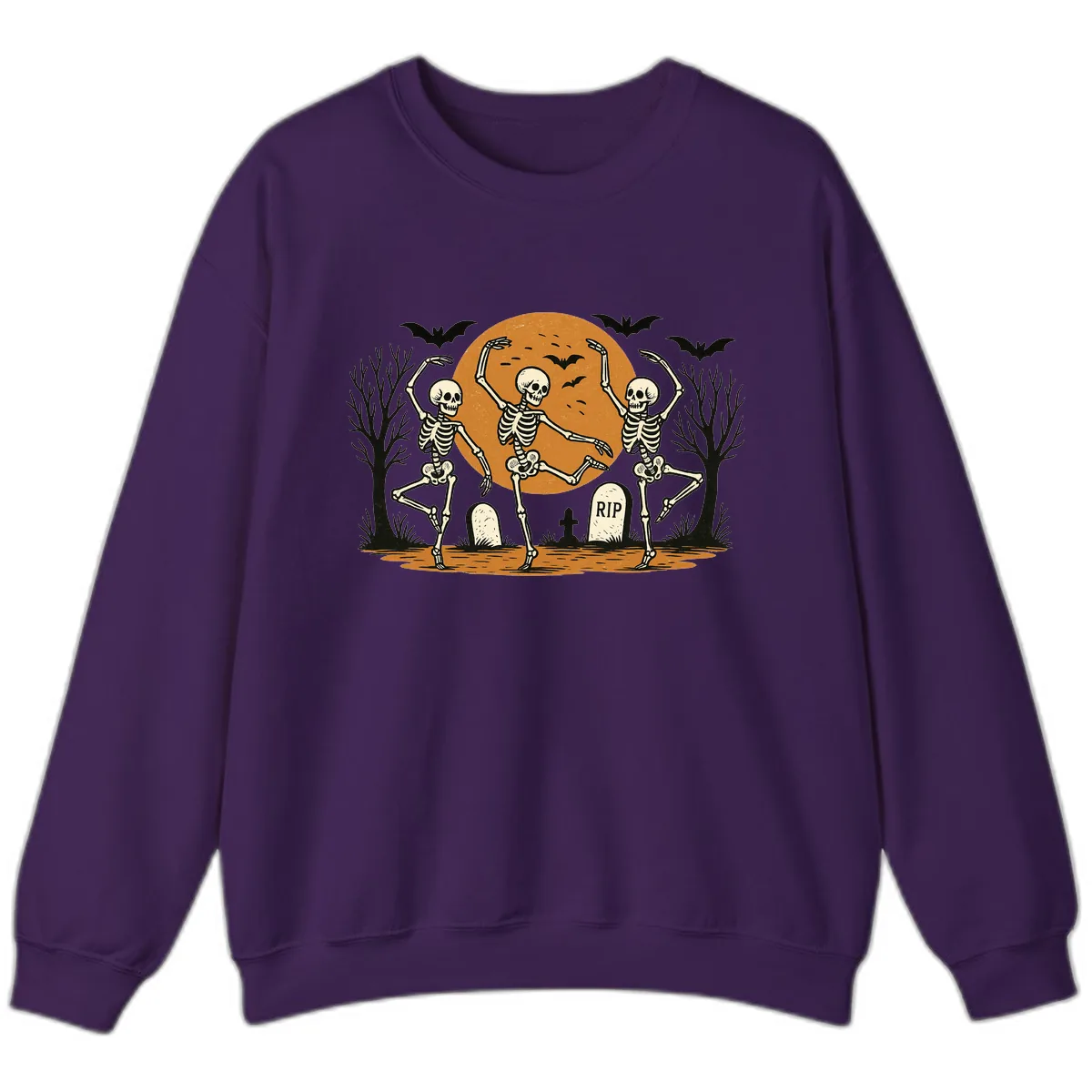 Dancing Skeletons Under Full Moon Sweatshirt in Purple
