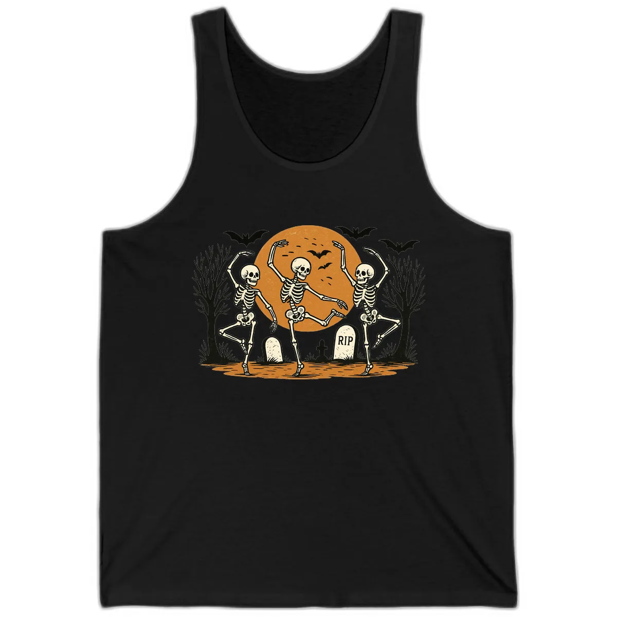 Dancing Skeletons Under Full Moon Tank in Black