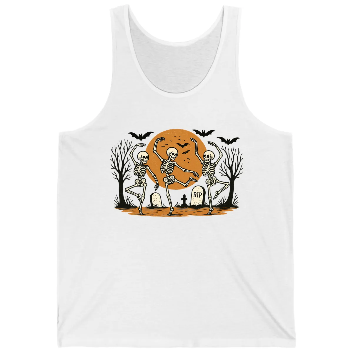 Dancing Skeletons Under Full Moon Tank in White
