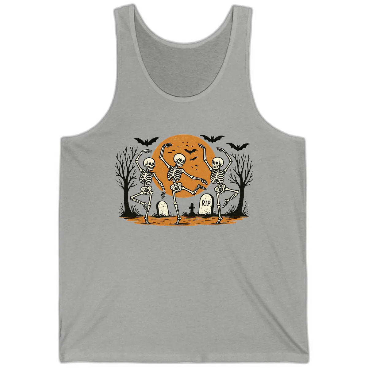 Dancing Skeletons Under Full Moon Tank in Athletic Heather