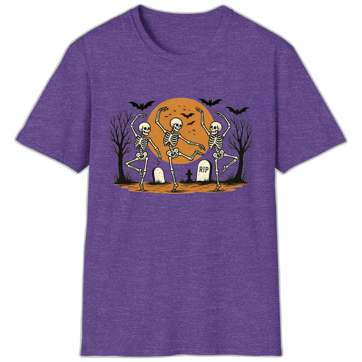 Dancing Skeletons Under Full Moon T-Shirt in Heather Purple