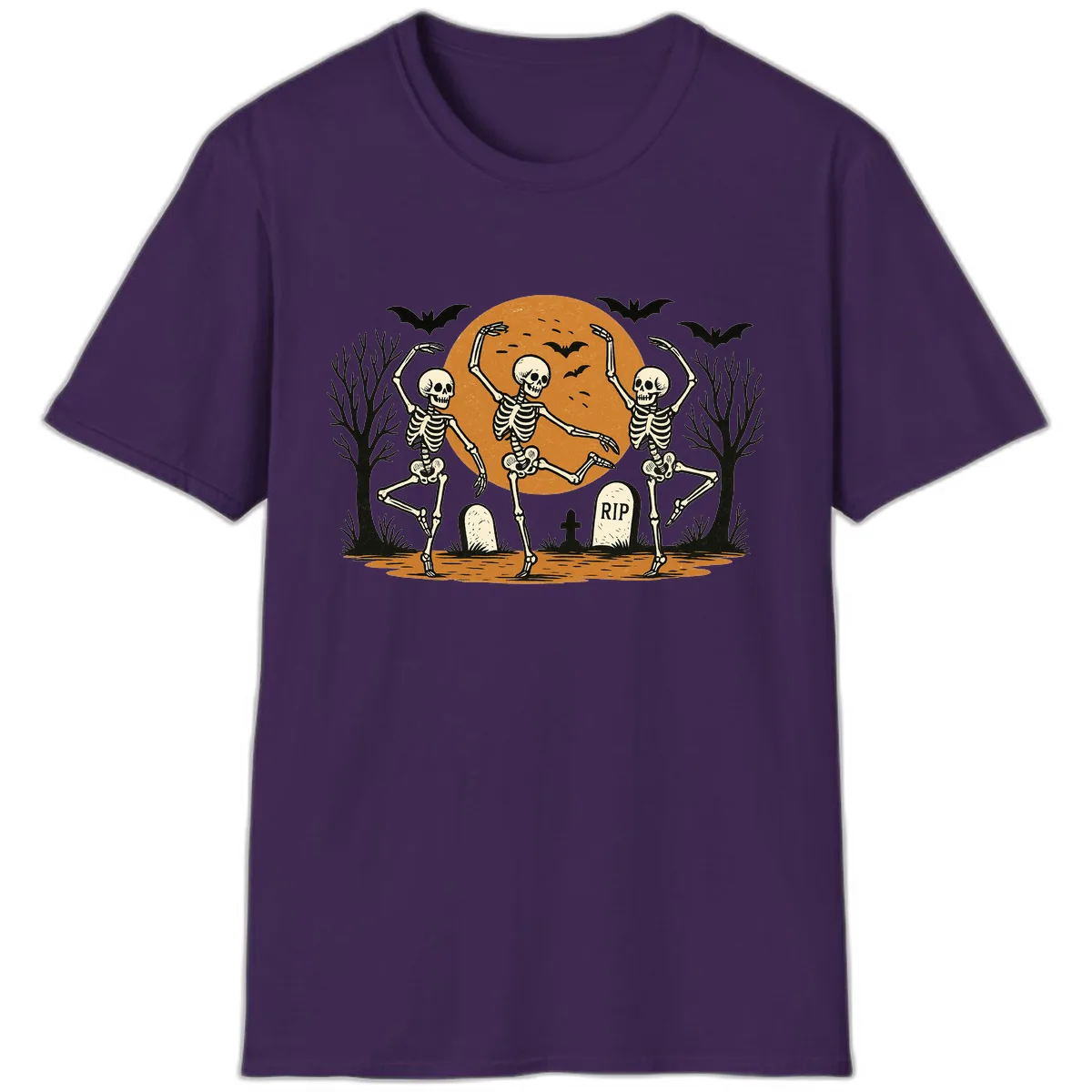 Dancing Skeletons Under Full Moon T-Shirt in Purple