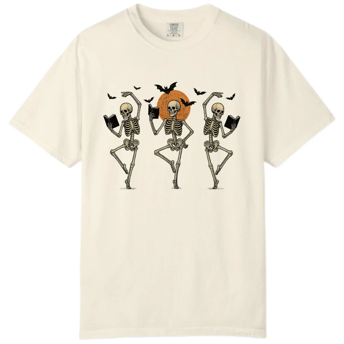 Dancing Skeletons Reading By Moonlight Comfort Color in Ivory
