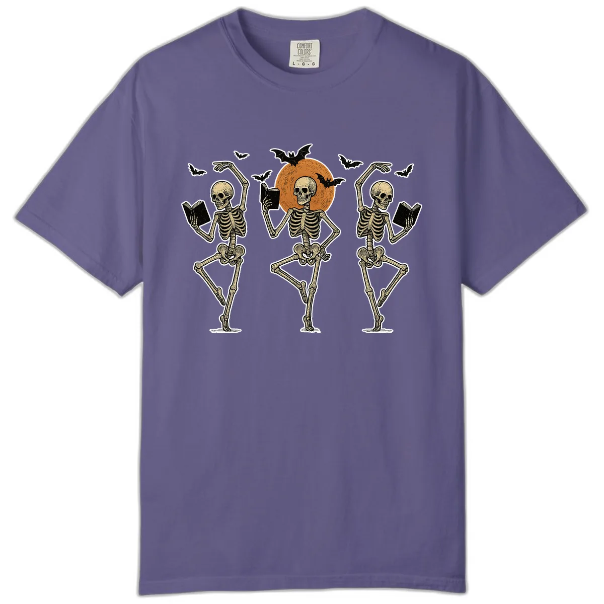 Dancing Skeletons Reading By Moonlight Comfort Color in Grape