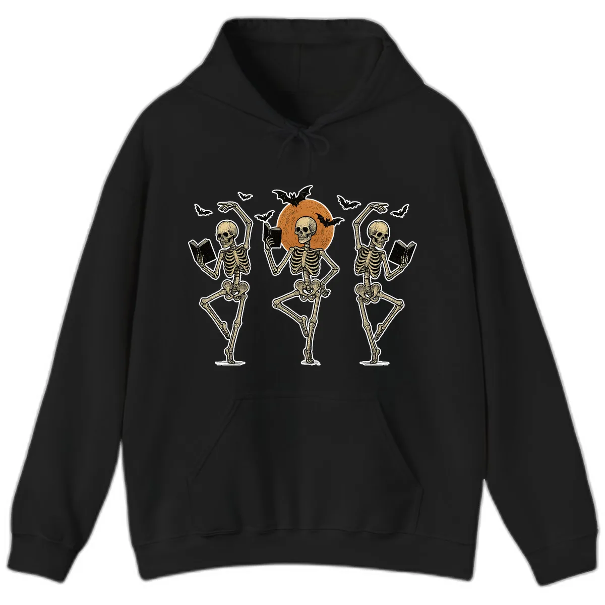 Dancing Skeletons Reading By Moonlight Hoodie in Black