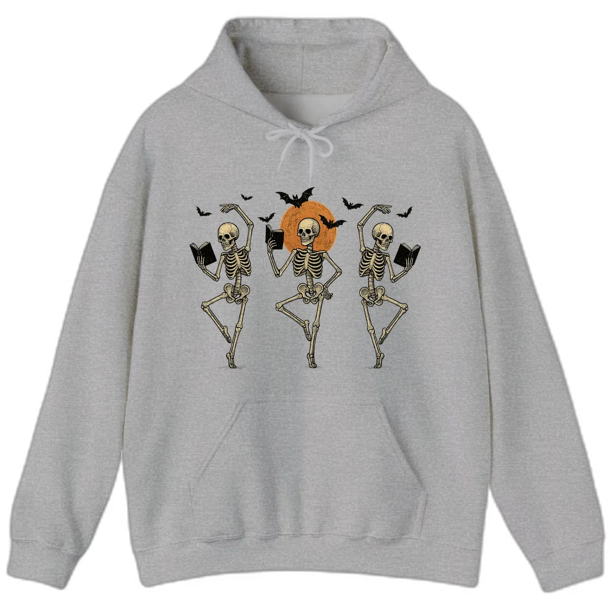 Dancing Skeletons Reading By Moonlight Hoodie in Sport Grey