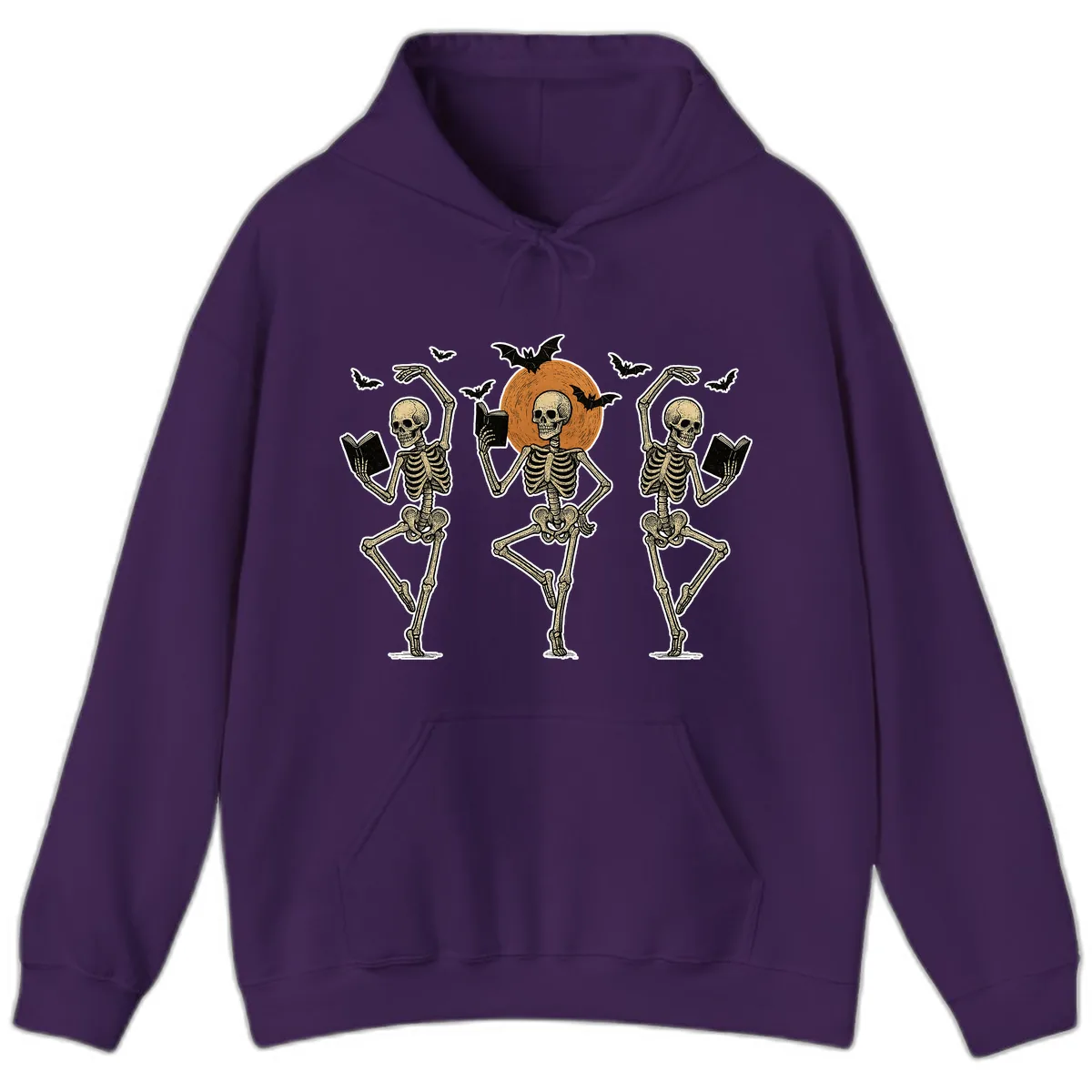 Dancing Skeletons Reading By Moonlight Hoodie in Purple