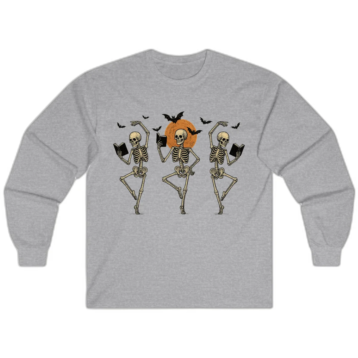 Dancing Skeletons Reading By Moonlight Long Sleeve in Sport Grey