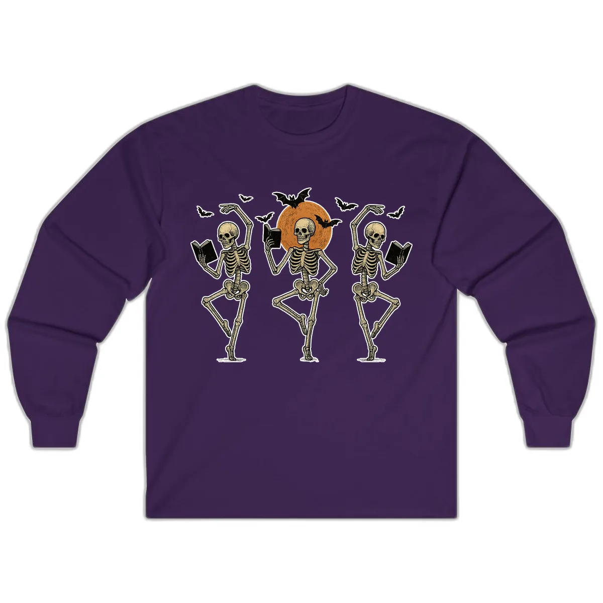 Dancing Skeletons Reading By Moonlight Long Sleeve in Purple