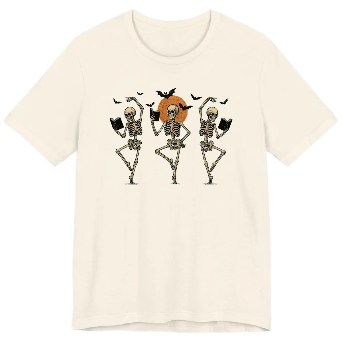 Dancing Skeletons Reading By Moonlight Premium T-Shirt in Natural