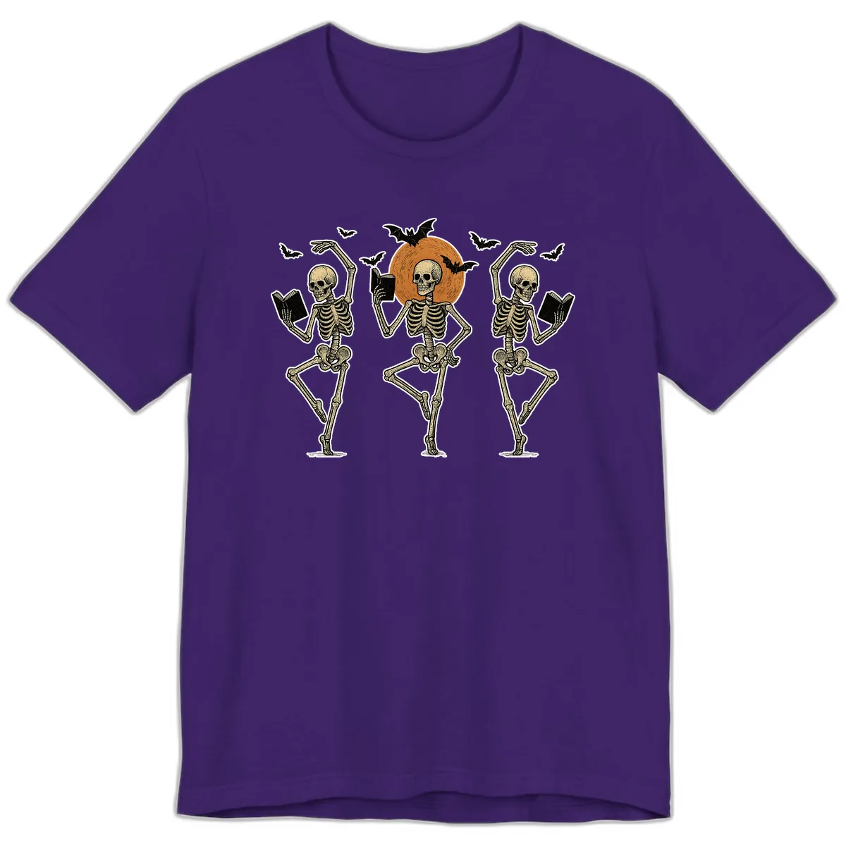 Dancing Skeletons Reading By Moonlight Premium T-Shirt in Team Purple