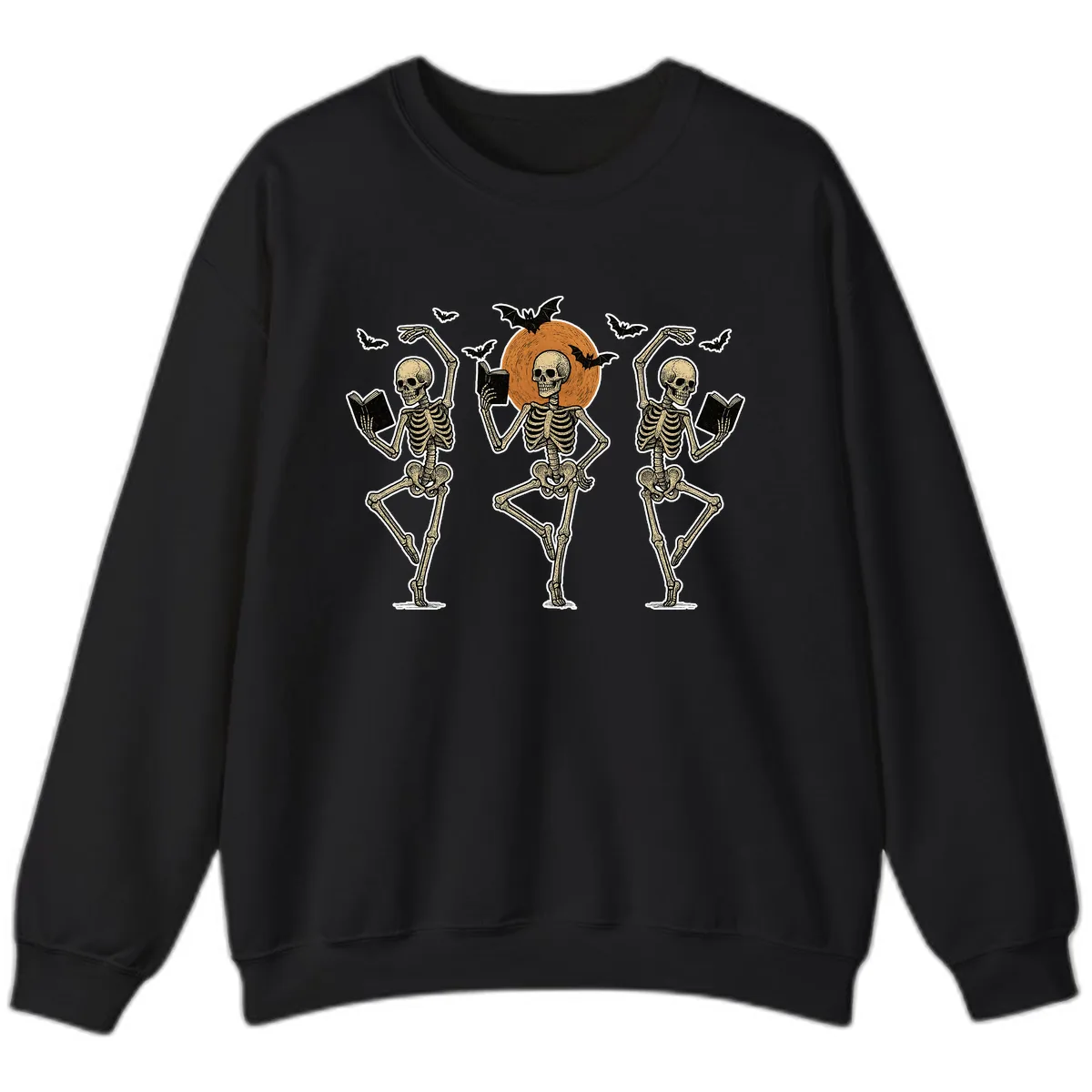 Dancing Skeletons Reading By Moonlight Sweatshirt in Black