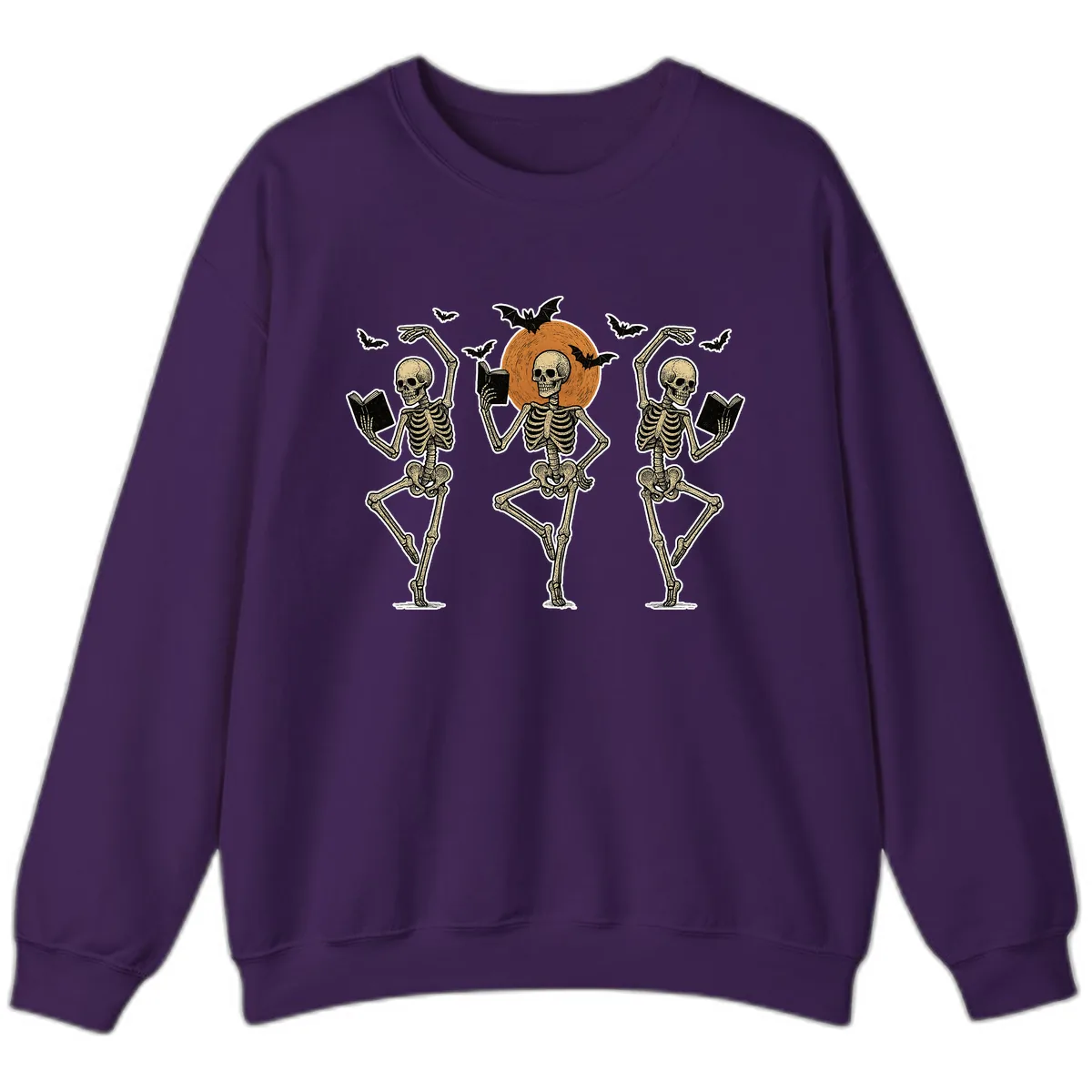 Dancing Skeletons Reading By Moonlight Sweatshirt in Purple