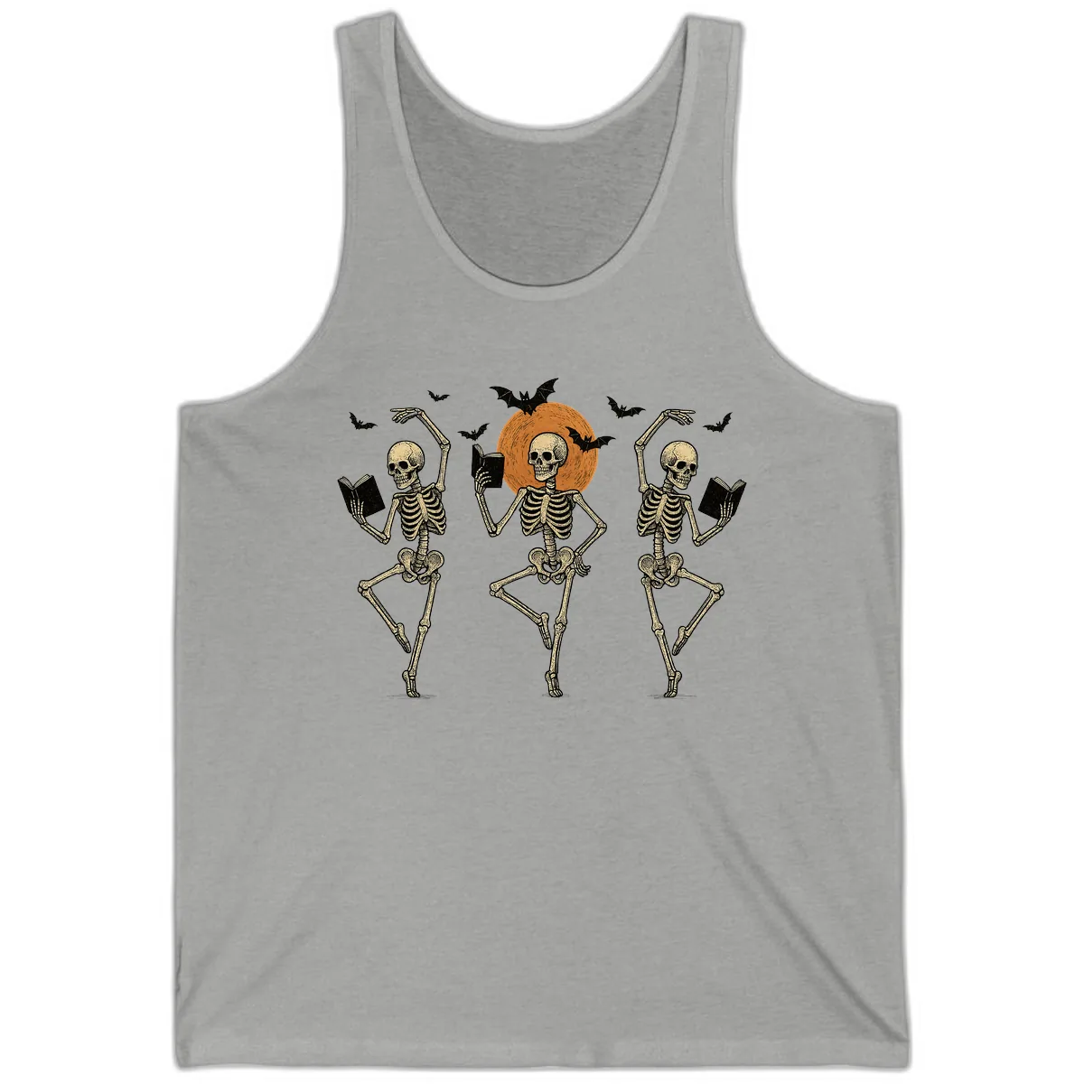 Dancing Skeletons Reading By Moonlight Tank in Athletic Heather